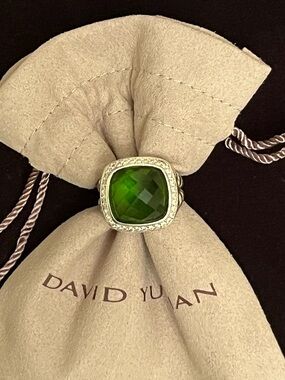 David Yurman Green Peridot & Diamonds 14mm Albion Ring Size 7
